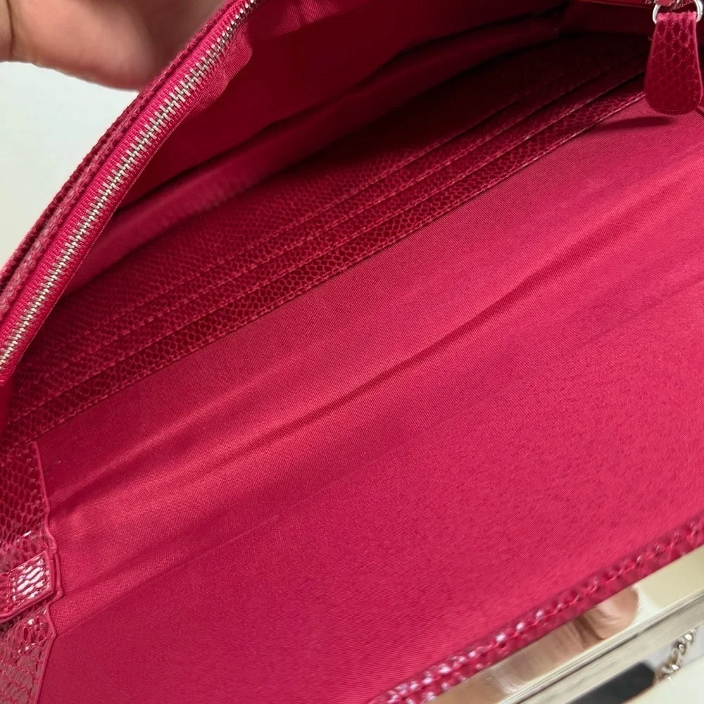Brand New White House Black Market Burgundy and Silver Leather Crossbody Clutch